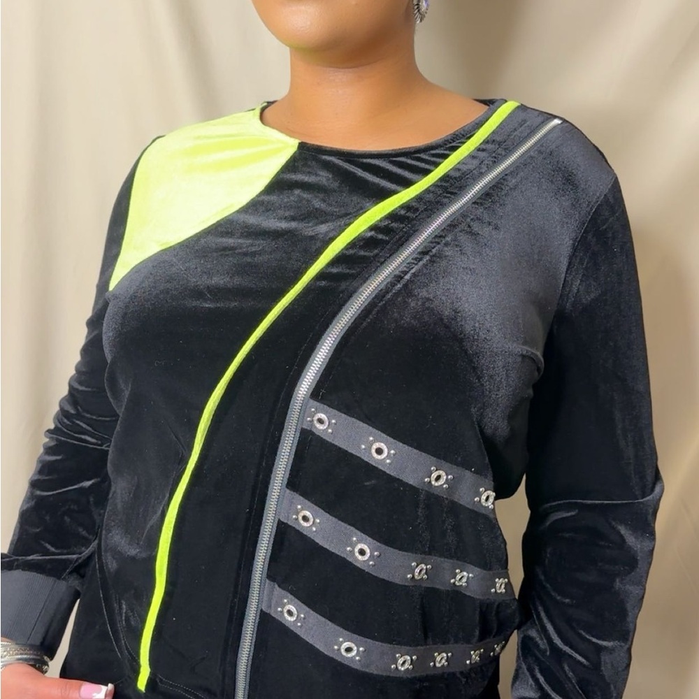 Stylish black and lime velour two piece set